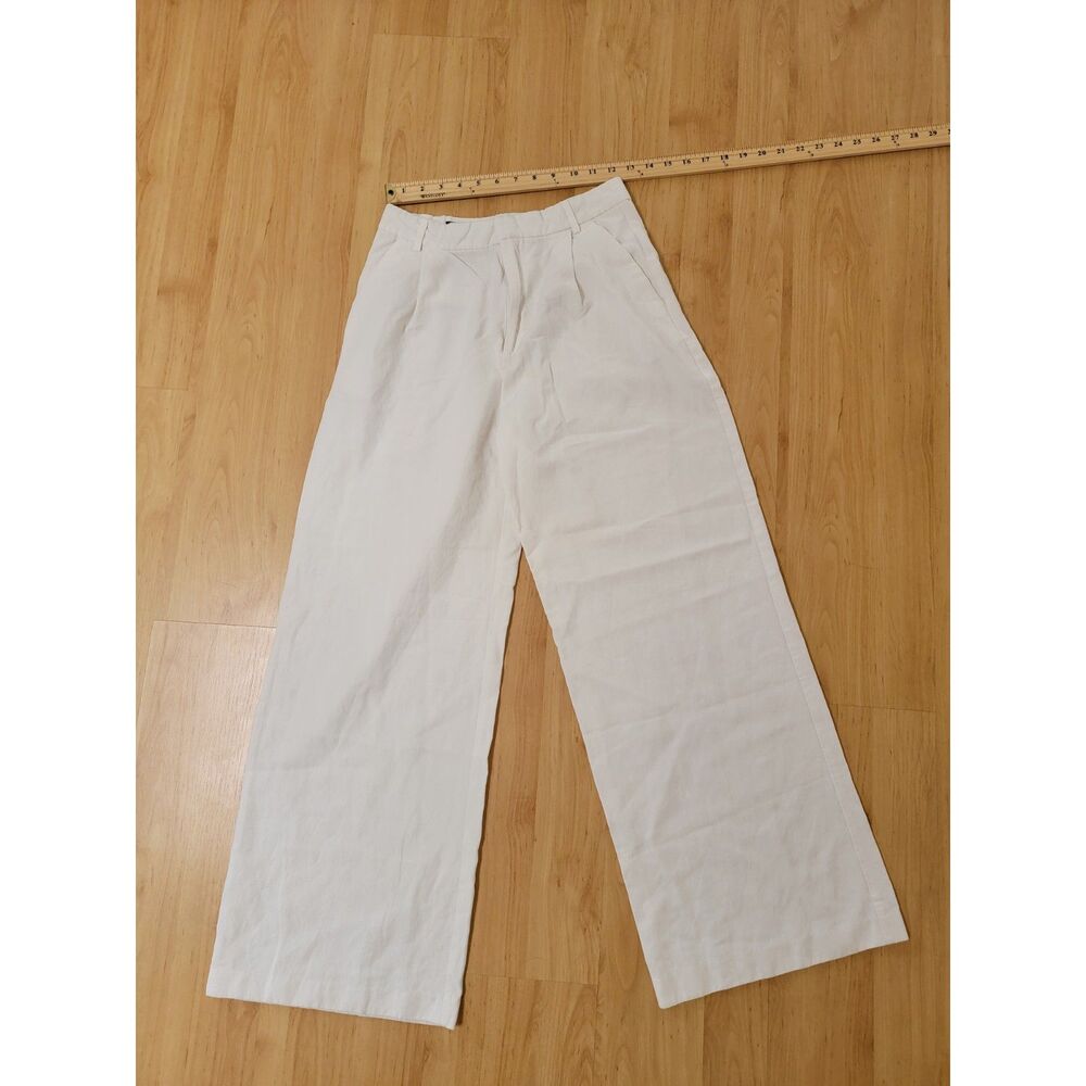 Zara White Linen Blend Wide Leg Pants Women's XS XSmall Trouser